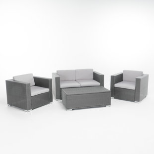 Ostro 4 Piece Rattan Sofa Set with Cushions
