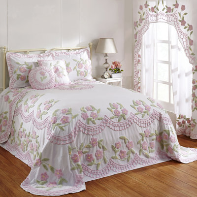 Bloomfield 100% Cotton Chenille Coverlet/Bedspread Machine Washable Ultra Soft Floral Pattern All Season Bedding