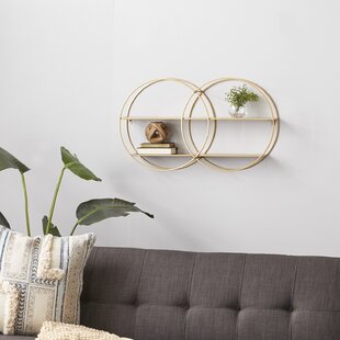 Details about   2 Tier Wall Mounted "HOUSE" Metal Decorative Wood Shelves for Living Room Gold 