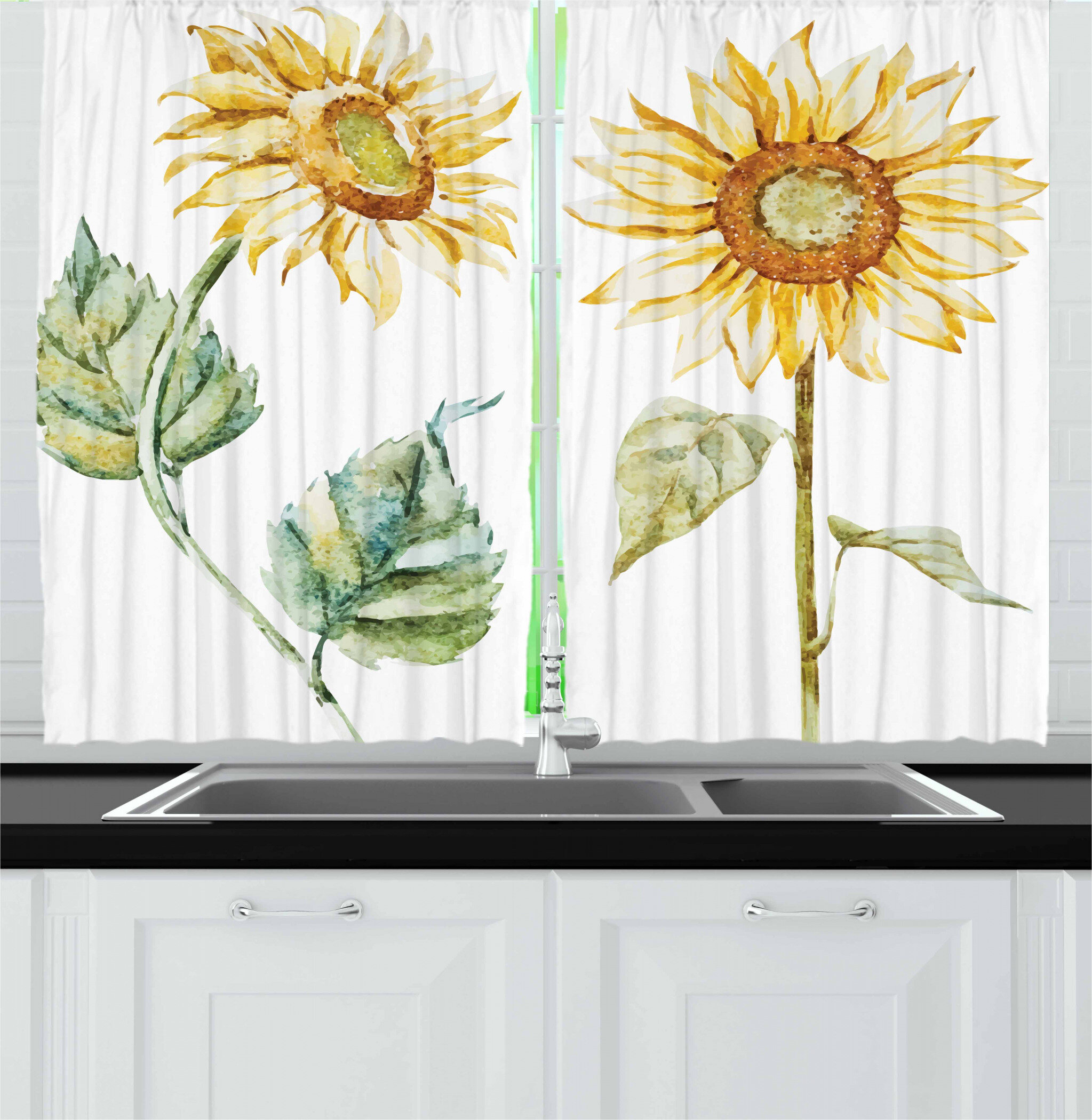 Sunflowers On Wooden Board Kitchen Curtains Window Drapes 2 Panels Set 55*39" 