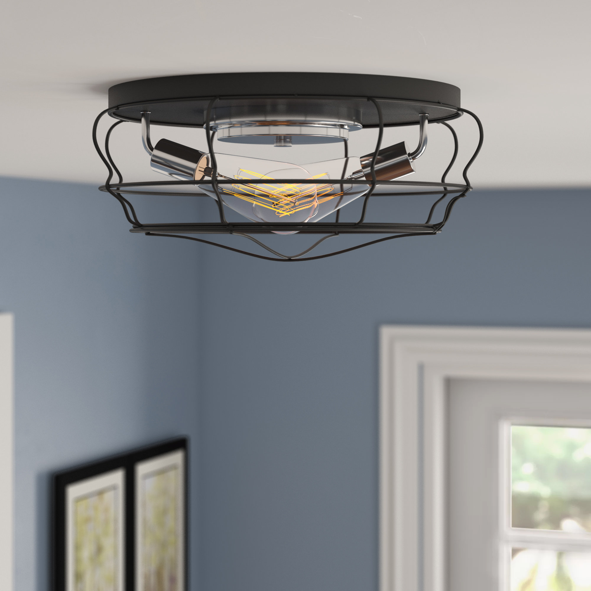 Williston Forge Theressa 2 Light 14 Caged Geometric Flush Mount Caged Geometric Flush Mount
