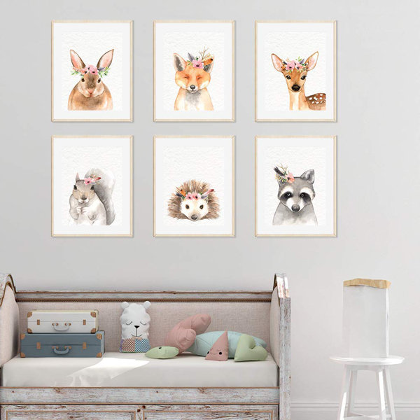 Fox Bear Deer Rabbit Kids Nursery Baby Wall Art Decor Poster Prints Cute Woodland Animal Print