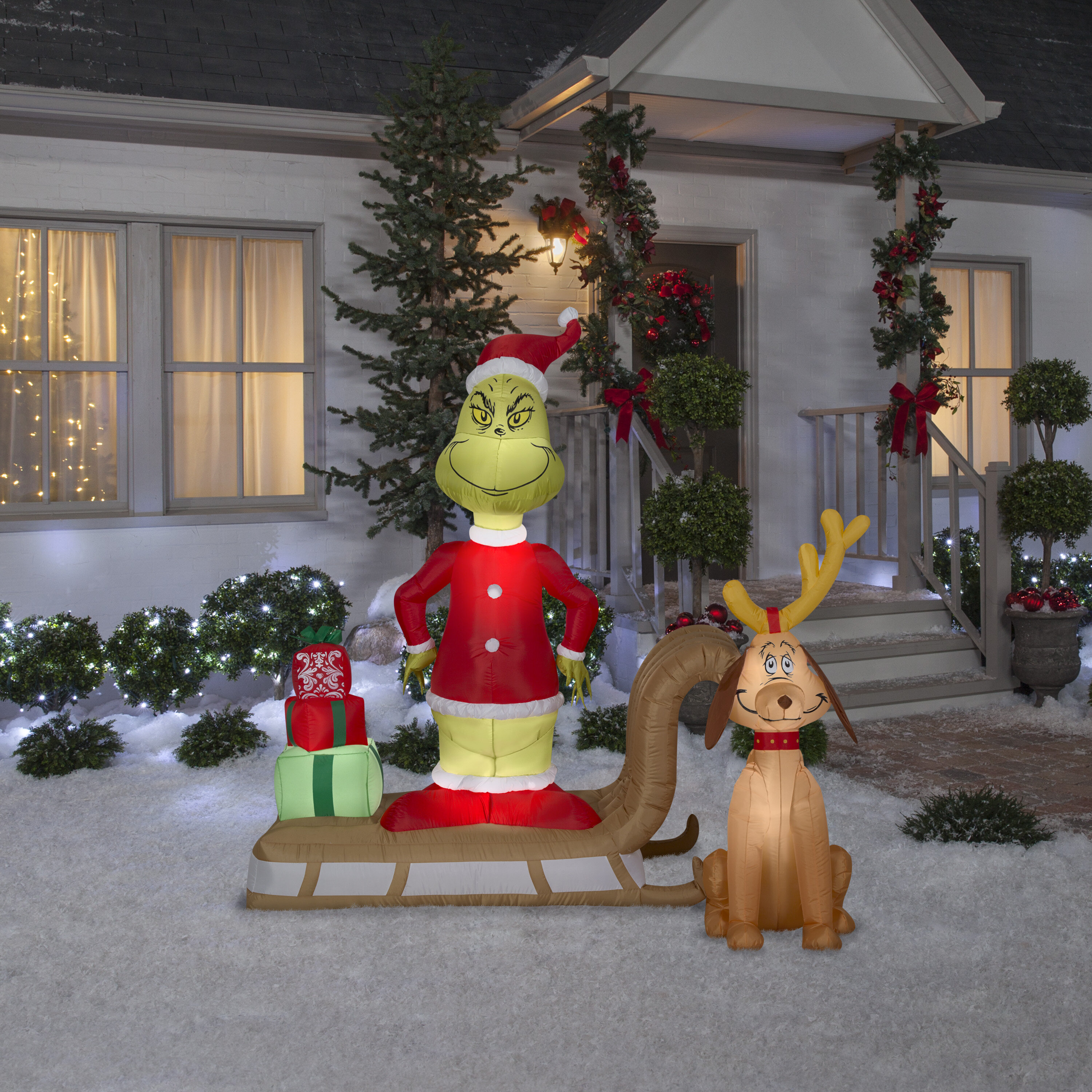 Pre-Order GRINCH AND MAX ON SLED Christmas Airblown Lighted Yard Inflatable 