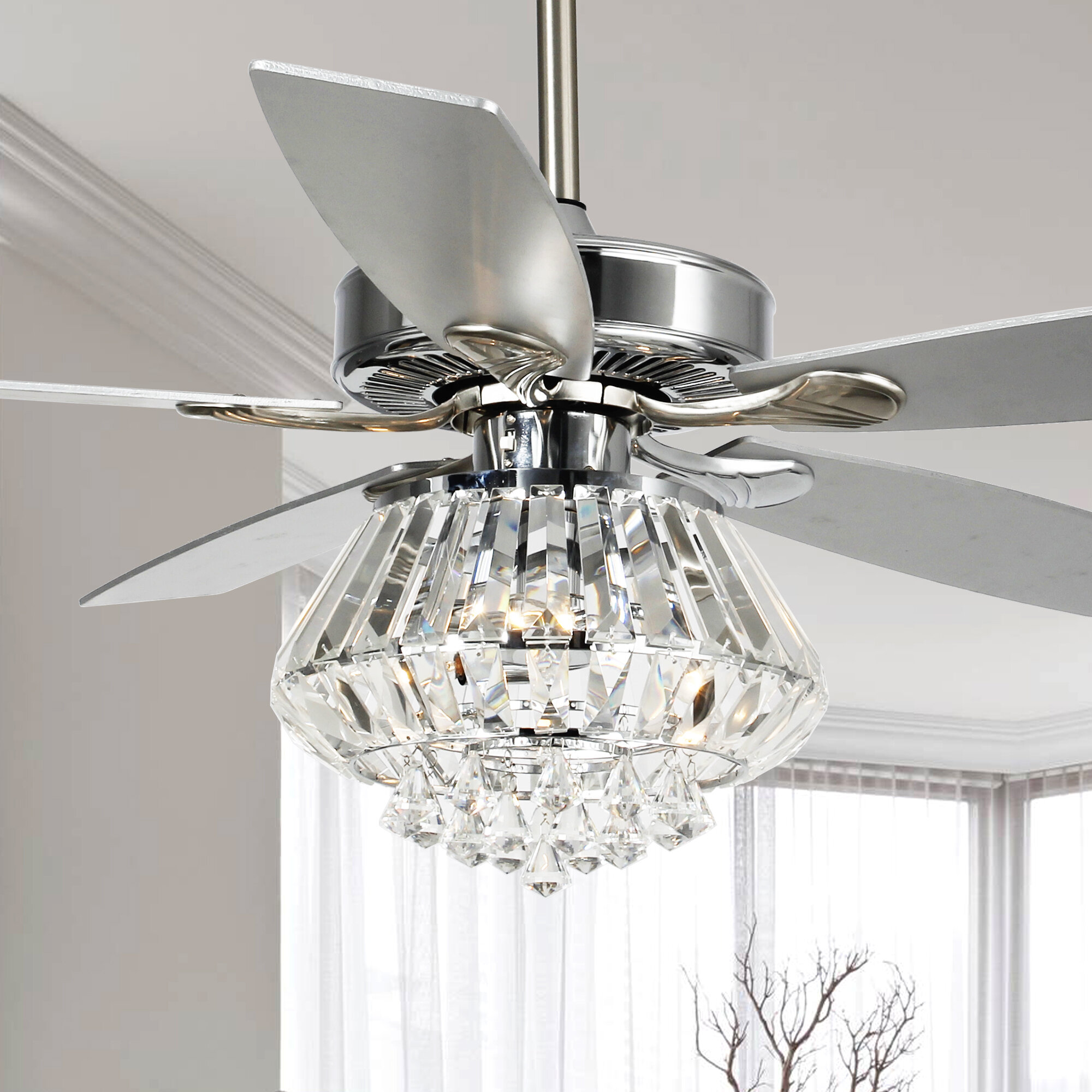 Gold Flamingo 52 Micah 5 Blade Crystal Ceiling Fan With Remote Control And Light Kit Included Reviews Wayfair