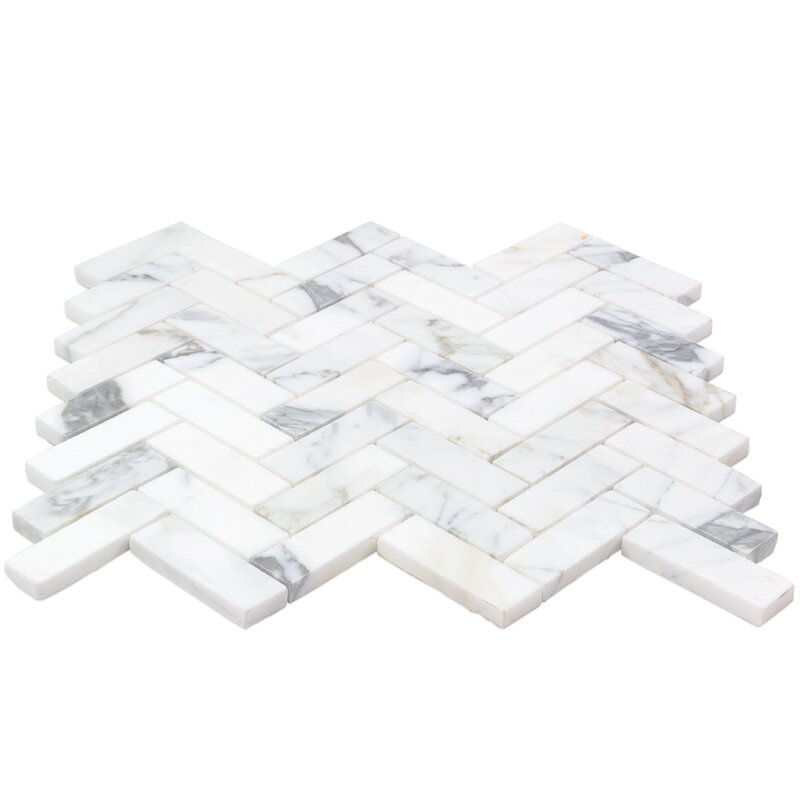1" x 3" Marble Mosaic Tile in White/Gray