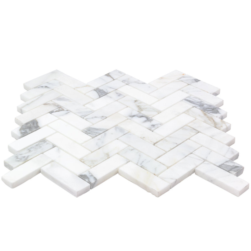 1" x 3" Marble Mosaic Tile in White/Gray