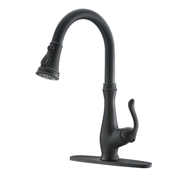 TOOLKISS Matte Black Pull Down Sprayer Single Handle ...