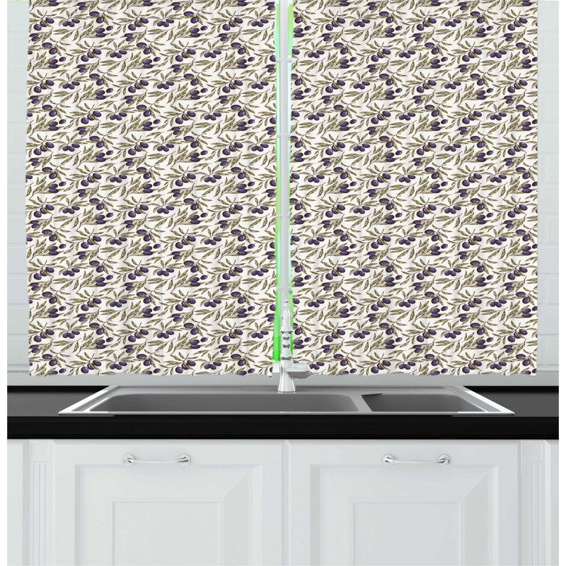 East Urban Home Olive Digitally Generated Hand Drawn Style Botanical Blossoms Kitchen Curtain Wayfair