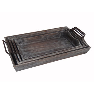 Wooden Tray With Metal Handles Wayfair 4 Piece Wooden Serving Tray Set