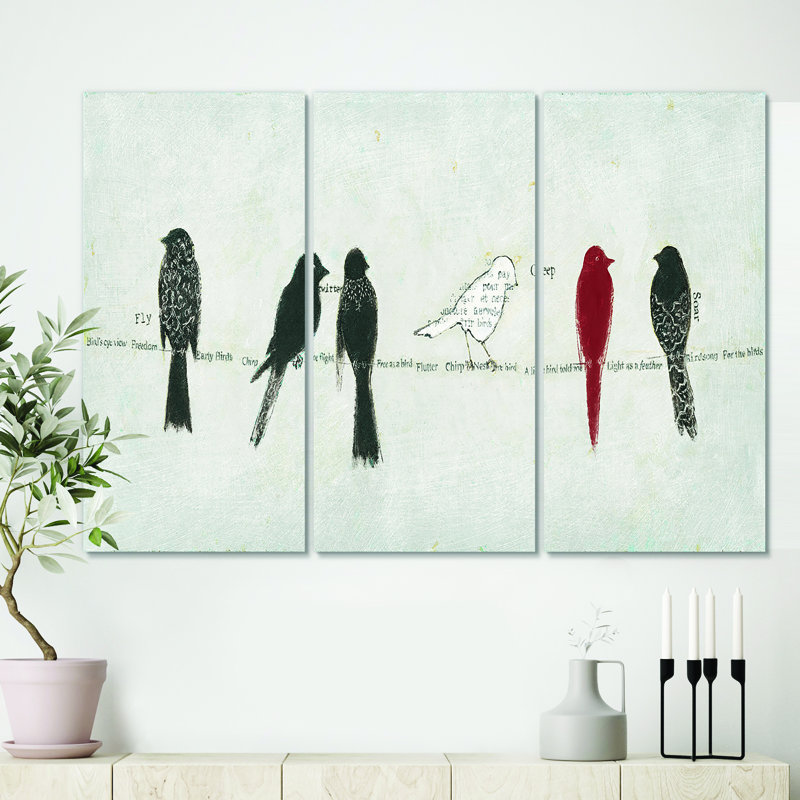 East Urban Home Red Catching Up Bird Family Painting Multi Piece