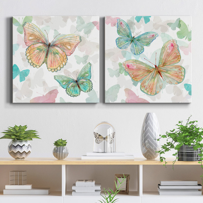 Asbury Garden Butterflies I - 2 Piece Wrapped Canvas Print Set
