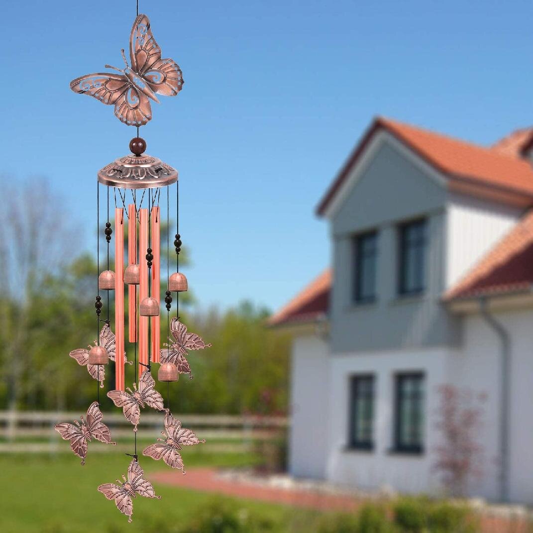 Farmhouse butterfly light up windchime patio decor backyard wind chime solar mason jar fairy lantern butterfly gifts gift for her