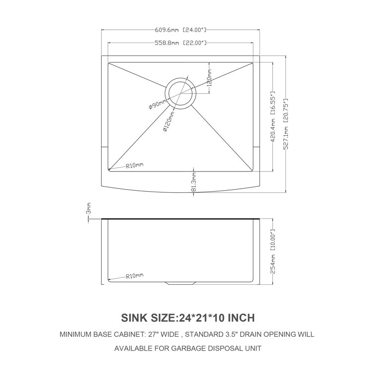 24 Inch Farmhouse Kitchen Sink Gunmetal Black Apron Front 16 Gauge  Stainless Steel Deep Single Bowl Kitchen Farm Sinks