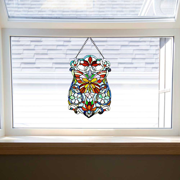 Fleur De Lis Living Butterfly Tiffany Style Stained Glass Window