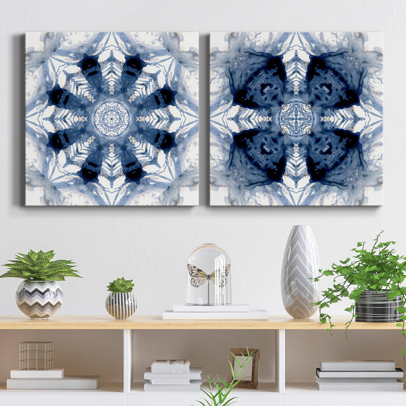 Indigo Kaleidoscope III - 2 Piece Wrapped Canvas Painting Print Set