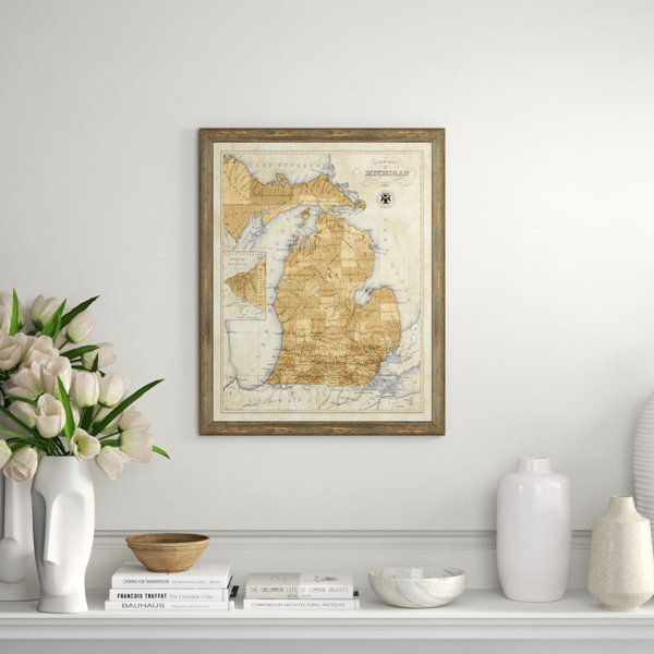 Vintage Print Gallery Map Of Michigan Picture Frame Graphic Art Print On Paper Perigold