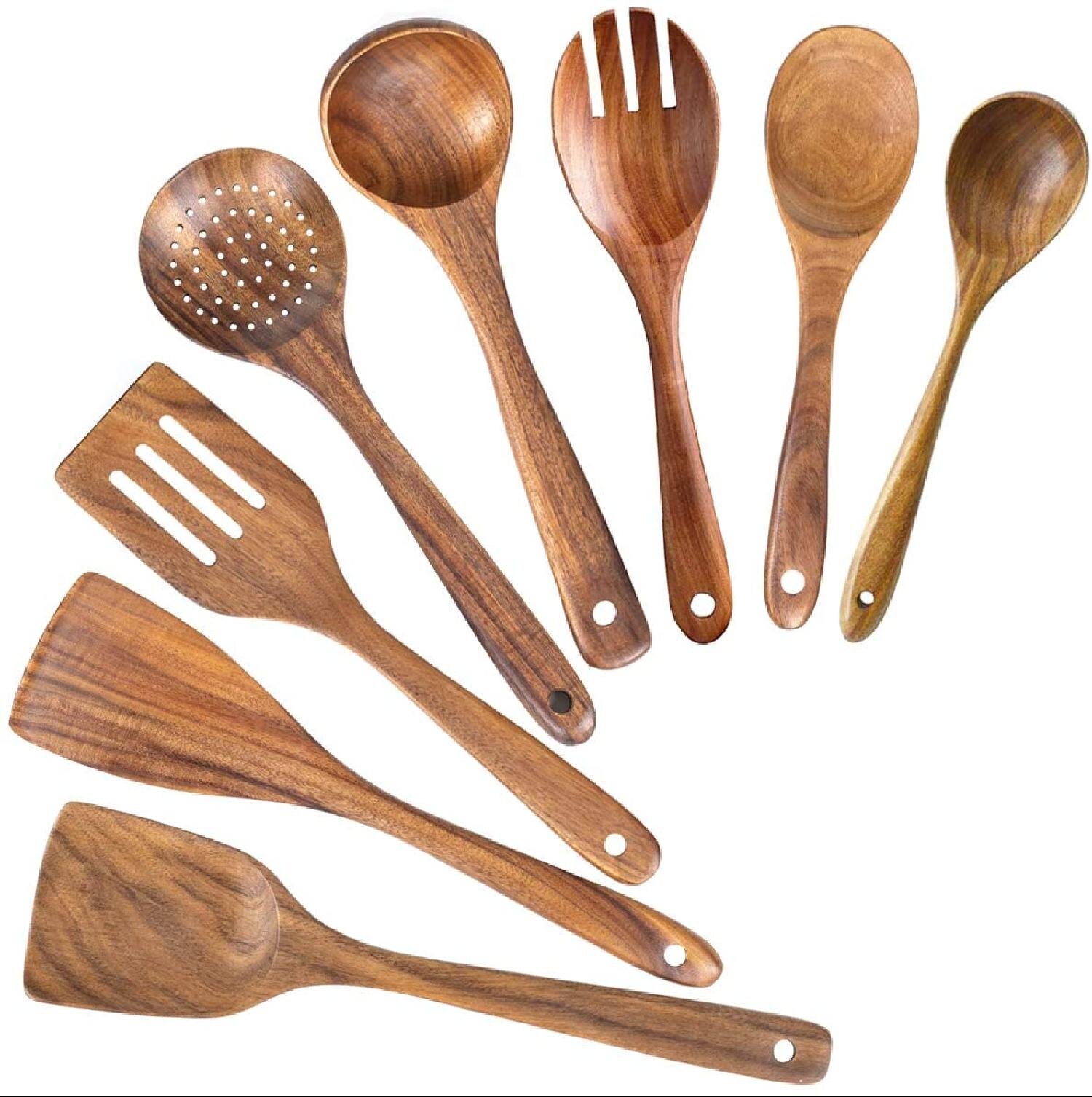 6PCS Teak Wooden Soup Bamboo Spoons Kitchen Cooking Utensil Rice Spoon