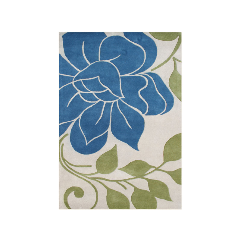 New Zealand Handmade Cream/Blue Area Rug