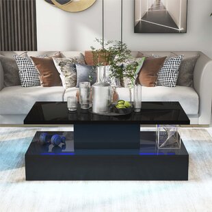 Modern High Gloss White LED Lighting Coffee Table w/Remote Control Living Room 