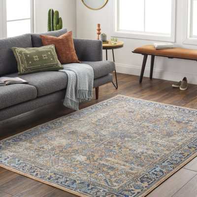 Javent Oriental Machine Woven Polypropylene Indoor / Outdoor Area Rug in Coral/Navy