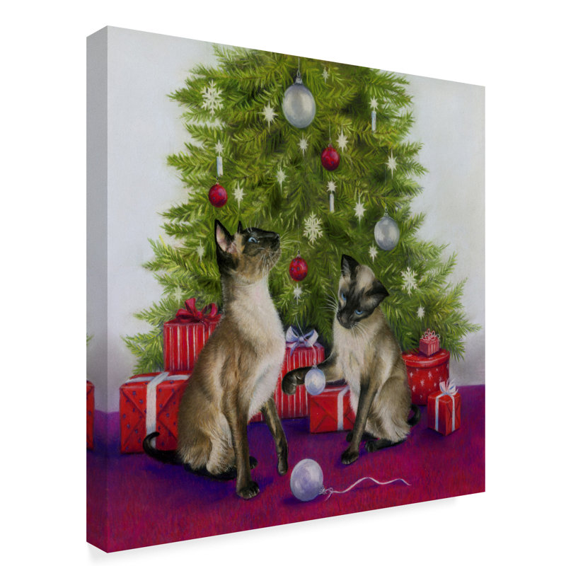 Trademark Art Christmas Siamese Cats Acrylic Painting Print On