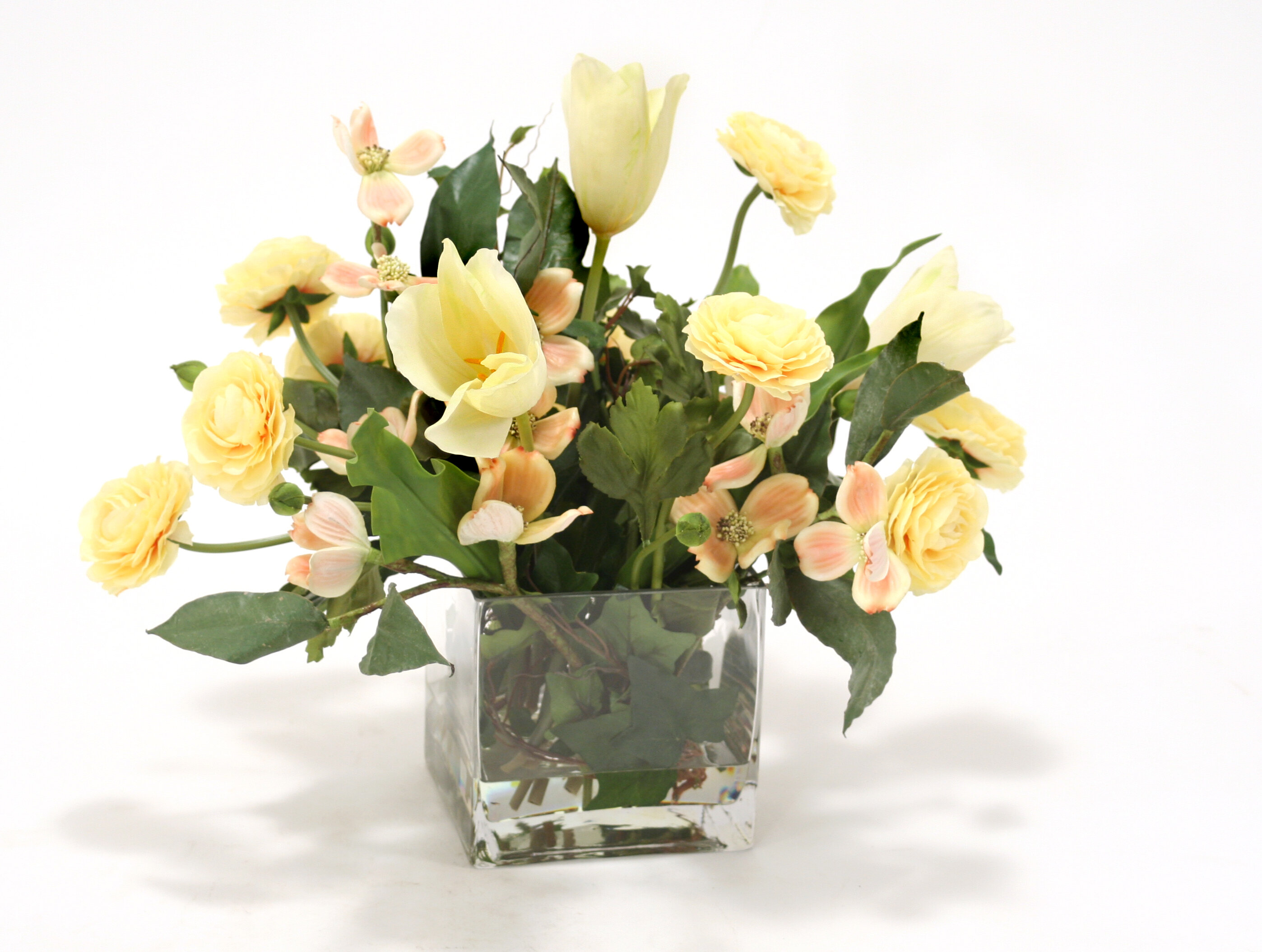 Primrue Mixed Floral Arrangement In Square Glass Reviews Wayfair