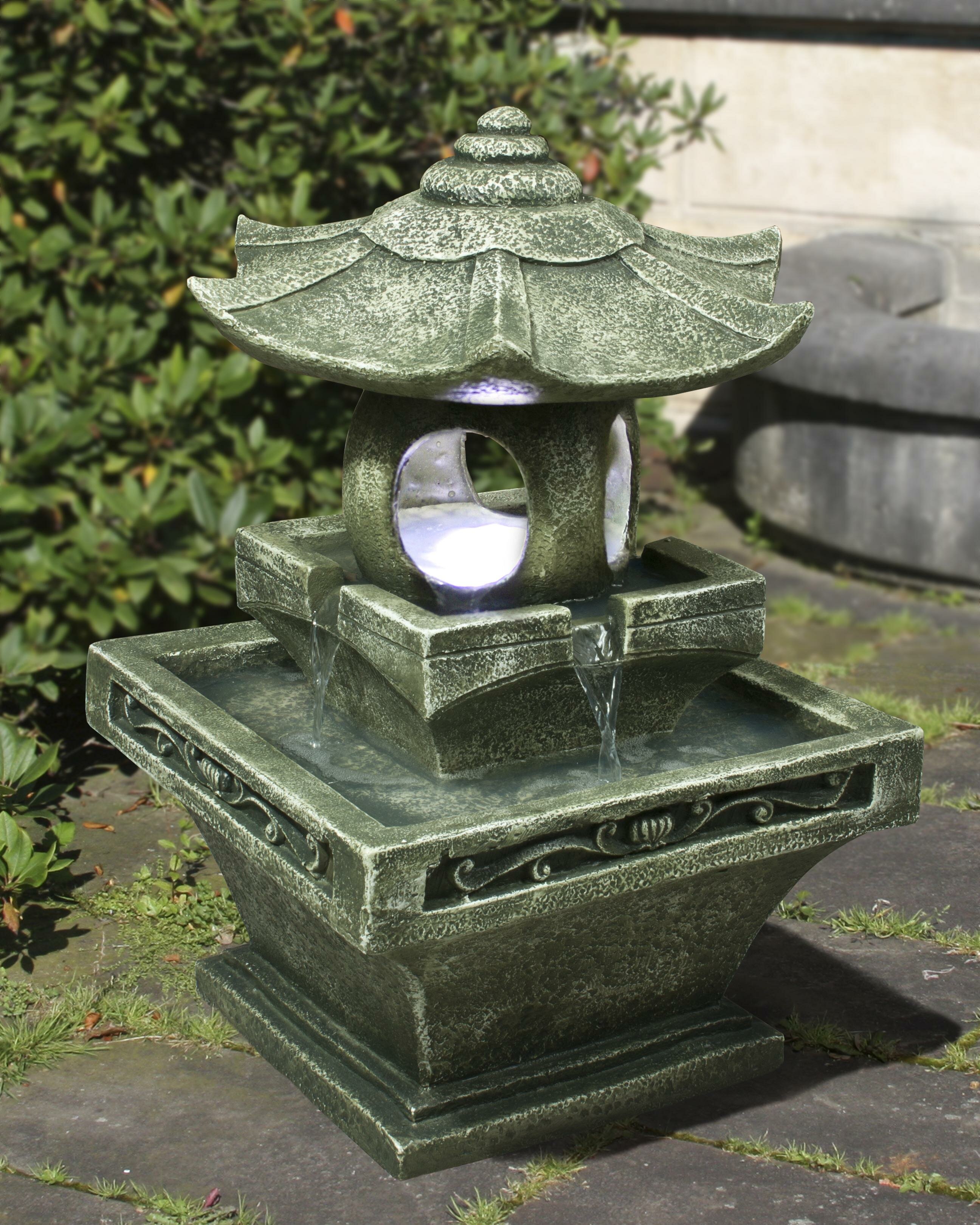 Hi Line Gift Ltd Fiber And Resin Pagoda Lantern Fountain With Led Light Reviews Wayfair