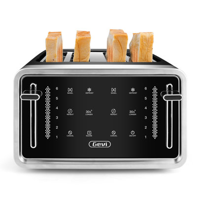 Gevi Toaster 4 Sliceled Display Touchscreen Bagel Toaster With Dual Control Panels Of Bagelreheatdefrostcancel Function6 Shade Setting  GEVI