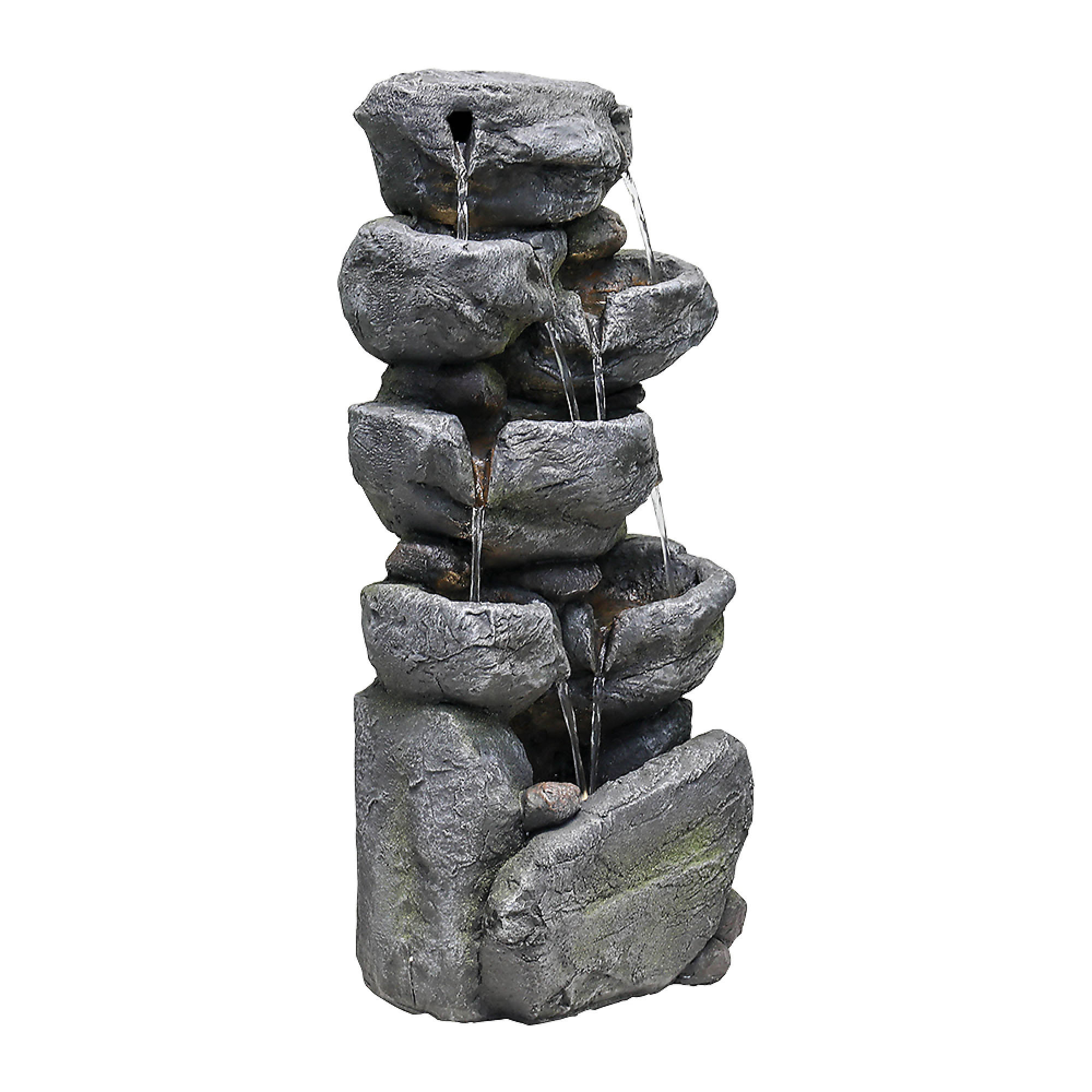 Millwood Pines Stacked Rock Fountain With LED Lights Outdoor Water ...