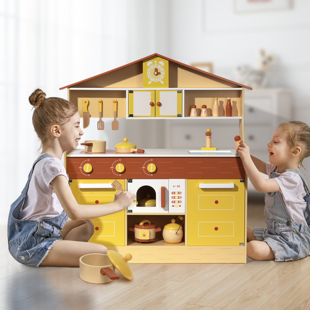 Yaybyc 32 H X 11 2 W X 37 2 L Magic Toy Children S Kitchen Set Wooden Toy Kitchen Set Suitable For Children And Children Girls And Boys Over 3 Years Old The Best Dress Up Toy