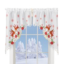 Christmas 3pc Kitchen Curtain set Beige W/ Santa Claus Design 2 Tiers & 1 Swag 