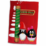 3D Rose Image of Adorable Christmas Penguin with Presents Hand Towel 15 x 22