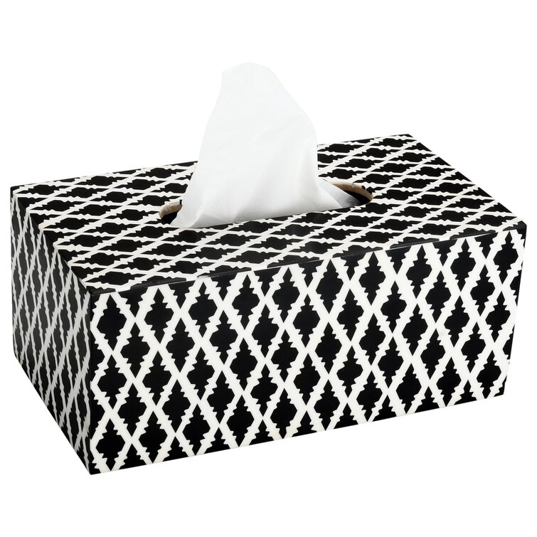Tissue Box Cover Handmade Black White Cow Print Silver Circle Opening 