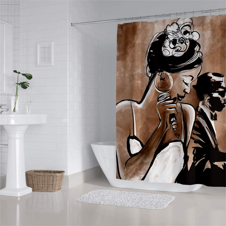 US 72x72" Waterproof Fabric Bathroom Traditional African Girl Shower Curtain Set 