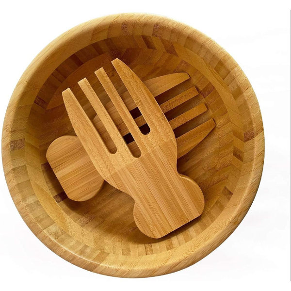 loon peak bamboo salad bowl with tongs large 10inch serving bowl for fruits or salads natural organic bamboo serving dish dinnerware by bamboo bamboo salad bowl with 2 serving utensils 3 piece set wayfair