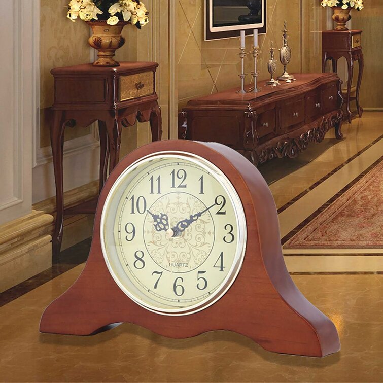 Light Wood Traditional Napoleon Wooden Mantel Desk Table Clock 