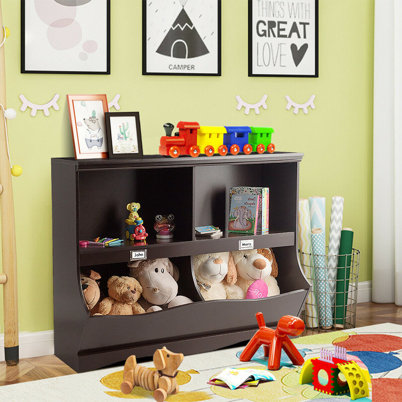 kids book and toy shelf