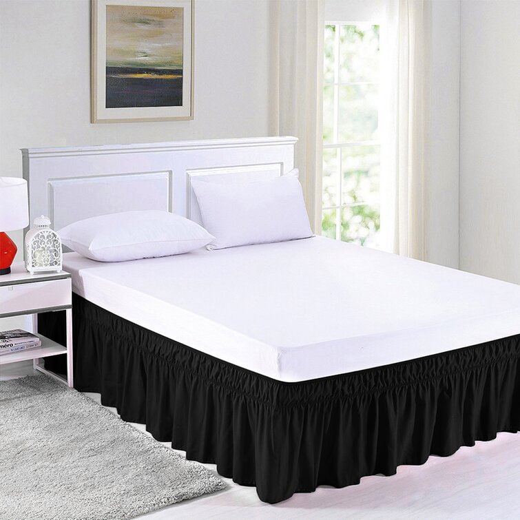 Solid Elastic Ruffle pleated Bed Skirt Bedspread Cover w/ 15" Drop Valance 