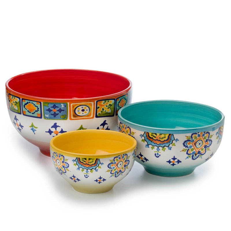 Bungalow Rose Sleaford Coastal 3 Piece Ceramic Mixing Bowl Set Reviews Wayfair