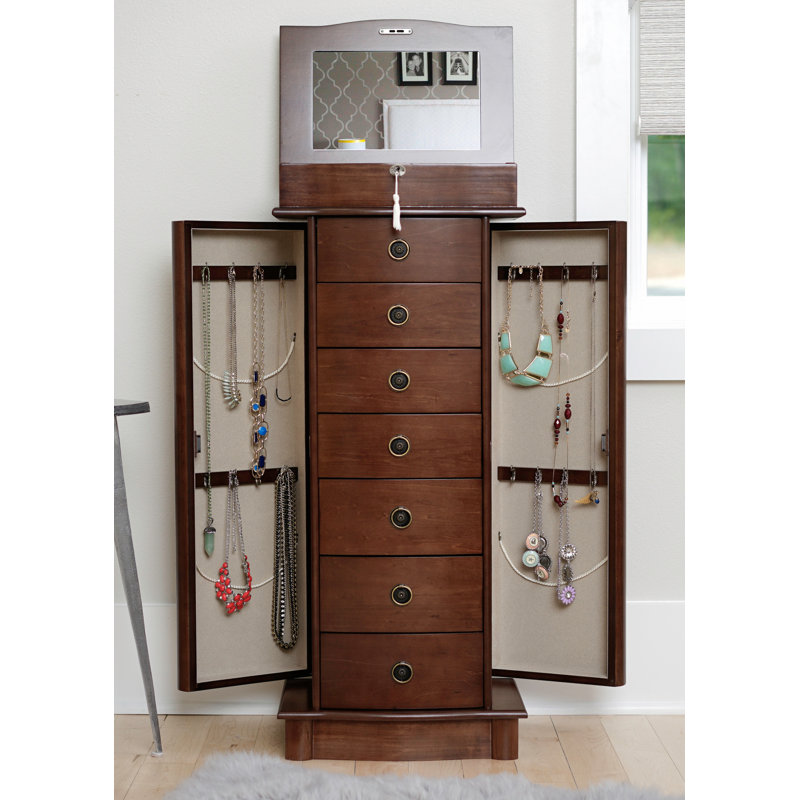 Alcott Hill Argueta Free Standing Jewelry Armoire With Mirror