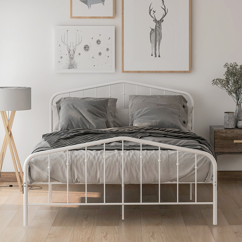Red Barrel Studio Premium White Metal Platform Bed Frame With Headboard And Footboard Queen Size Wayfair Ca