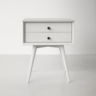 Scandinavian Style 2 Drawer Bedside Table In Pale Solid Wood Curved Edges 