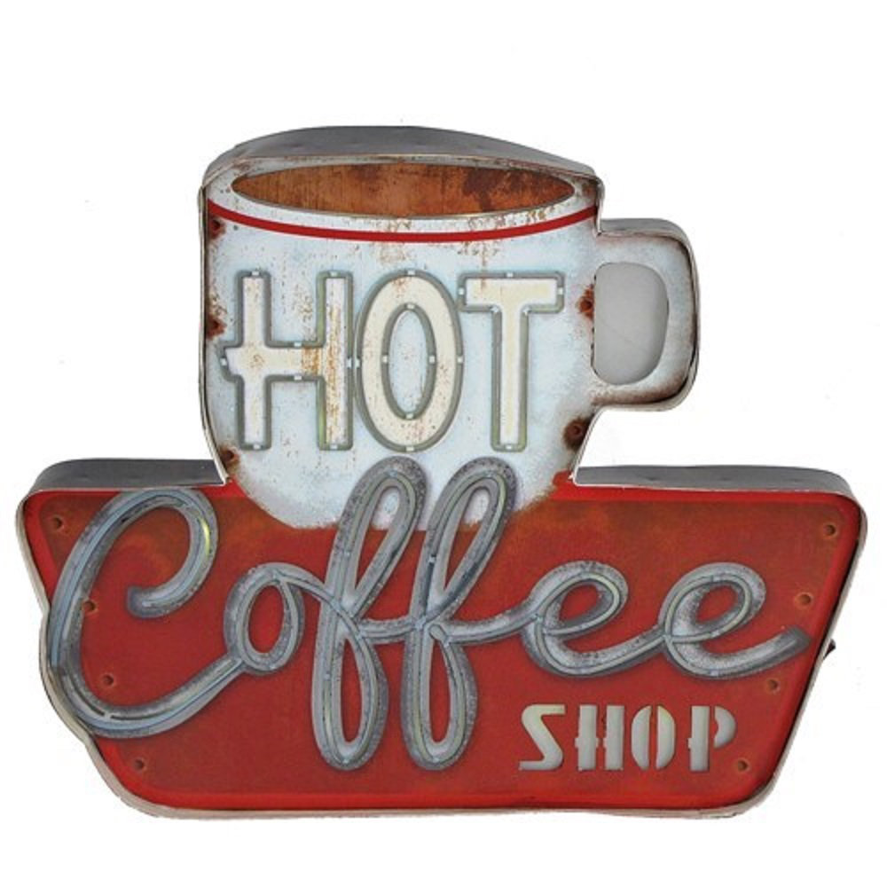 Trinx Hot Coffee Retro Diner Wall Decor with LED Lights | Wayfair