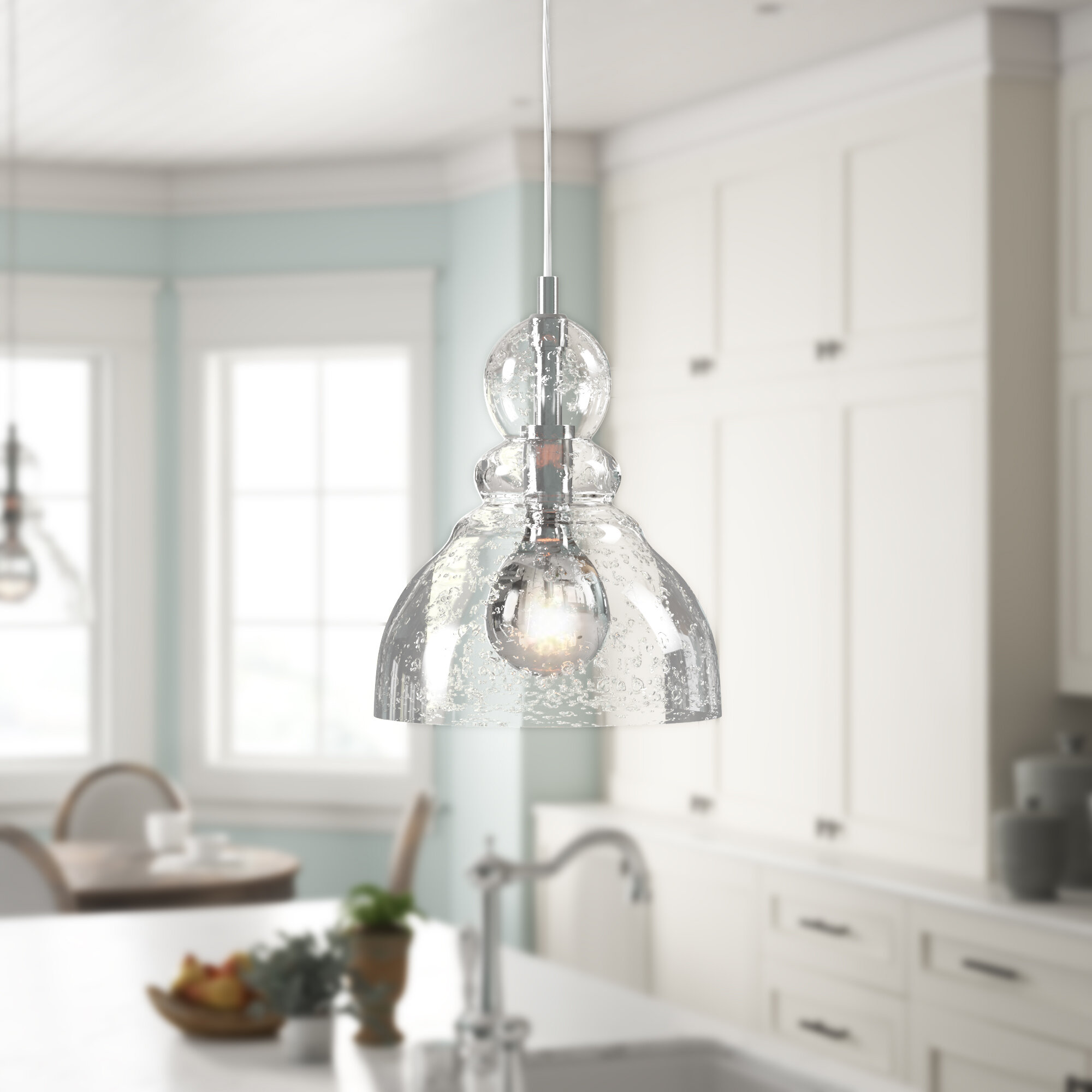 Pendant Lighting Contemporary Pendant Light Adjustable Single Pendant Hanging Light for Kitchen Island Dining Room Farmhouse with Clear and White Glass Shade Mini Pendant Light Fixture in Satin Nickel