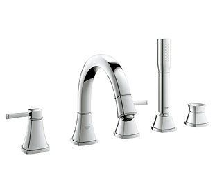 Go to store & view more images Grohe Grandera Double Handle Deck Mount Roman Tub Faucet with Hand Shower