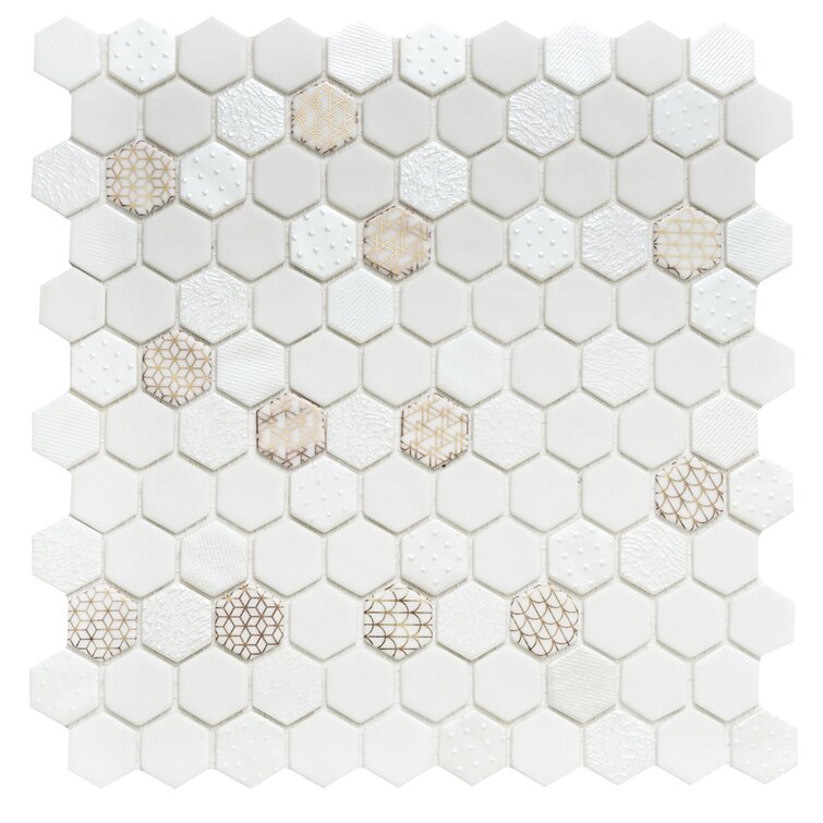 Eterna Hex Recycled Gold 1" x 1" Glass Shiny Mosaic Tile