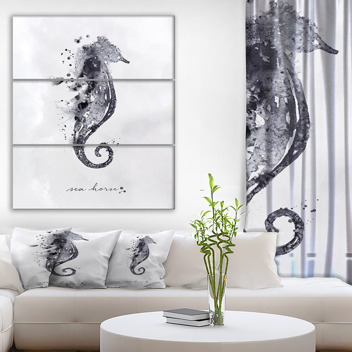 East Urban Home Monotype Seahorse Black Oil Painting Print Multi Piece Image On Wrapped Canvas Wayfair