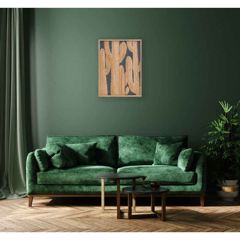 Bungalow Rose Slate Blue And Brown Cactus Framed Painting On
