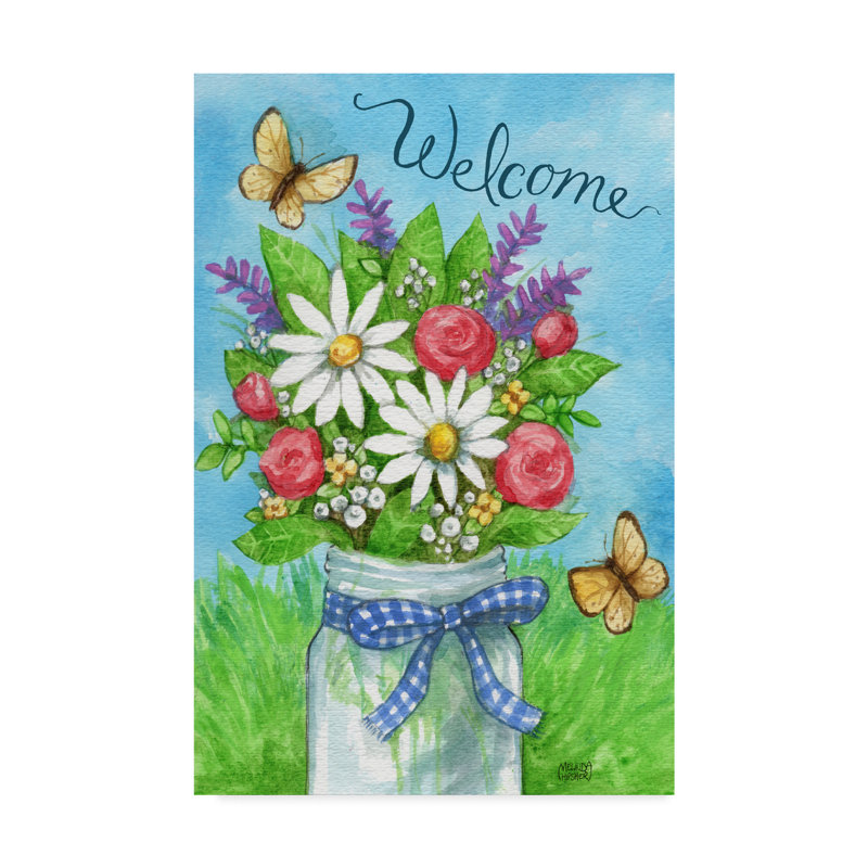 Winston Porter Spring Mason Jar Flowers Welcome Acrylic Painting