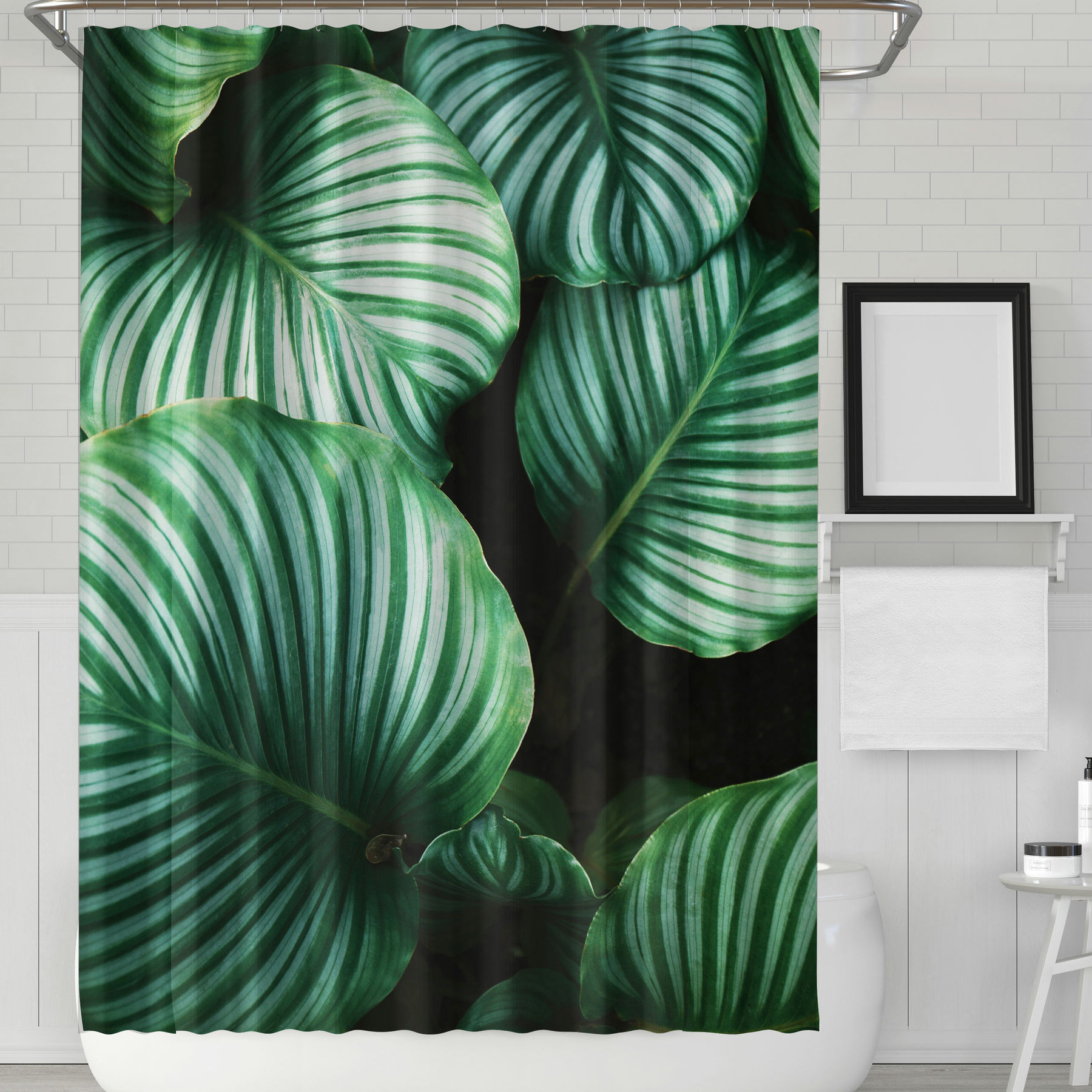 Modern Waterproof White Shower Curtain Tree Forest Design Decor W// Hooks